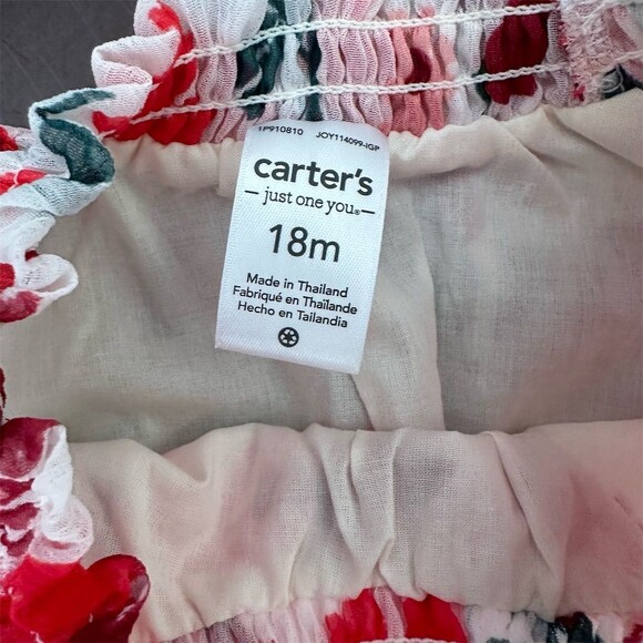 CARTERS Baby Girls Red & White Floral Long Sleeve Spring Garden Dress Size 18M - Picture 2 of 9